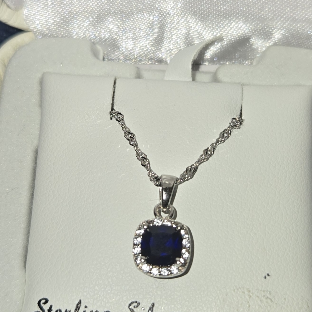 Elegant Silver Necklace with Lab Created Sapphire